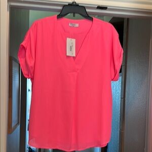 Relaxed Pink Mandarin Collar Blouse